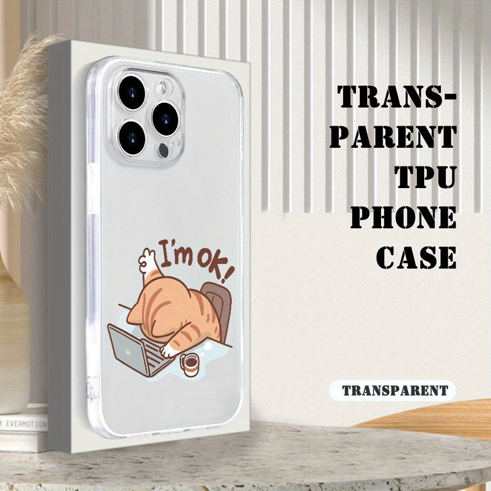 Creative Overtime Cat Pattern Mobile Phone Case with Advanced Texture Lens Protection Transparent Mobile Phone Case for Men and Women for iPhone 16/16PLUS/16PRO/16PROMAX/15/ 15PLUS/ 15PRO/ 15PROMAX/ 14/ 14PLUS/ 14PRO/ 14PROMA